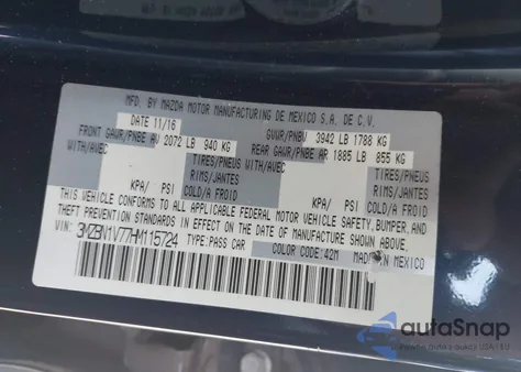 2017 Mazda Mazda3 Touring from USA, damaged, VIN 3MZBN1V77HM115724